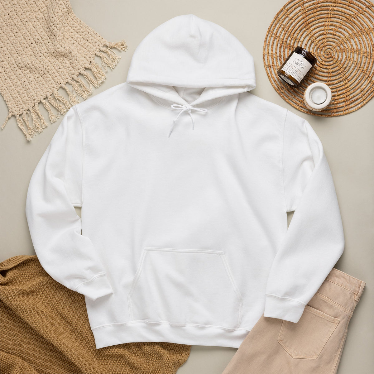 Blank White Hoodie — Customizable Plain Hooded Sweatshirt